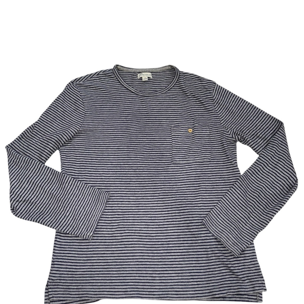 J. Crew Knit Goods New York Blue & Grey Striped Long Sleeve Pocket Tee - Size S